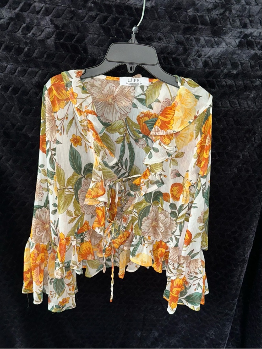 Floral Tie-Front Blouse in Yellow & Green - Picture 2 of 5